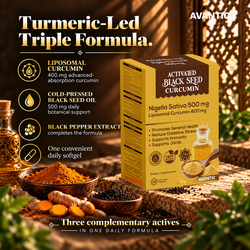 Activated Black Seed Curcumin – Turmeric-led triple formula: curcumin 400 mg, cold-pressed black seed oil 500 mg and black pepper extract [en]