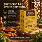 Activated Black Seed Curcumin – Turmeric-led triple formula: curcumin 400 mg, cold-pressed black seed oil 500 mg and black pepper extract [en]