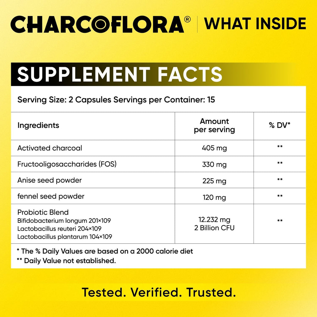 Avantic Charcoflora Capsules | Activated Charcoal, Probiotics & Prebiotic Fiber – 30 Capsules