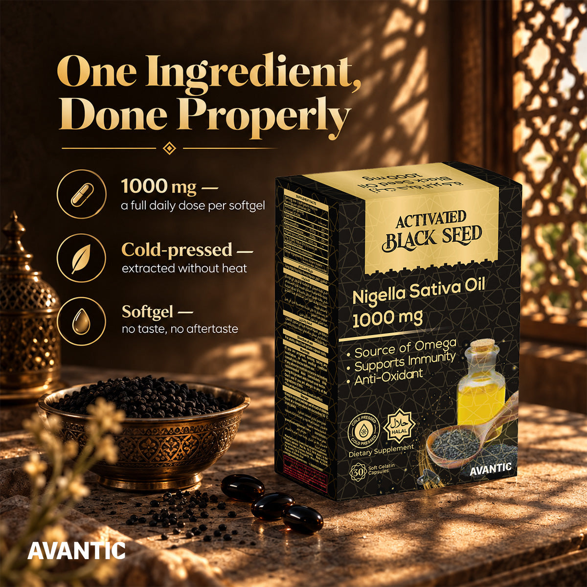 Activated Black Seed – One ingredient: 1000 mg cold-pressed oil, no taste, no aftertaste [en]