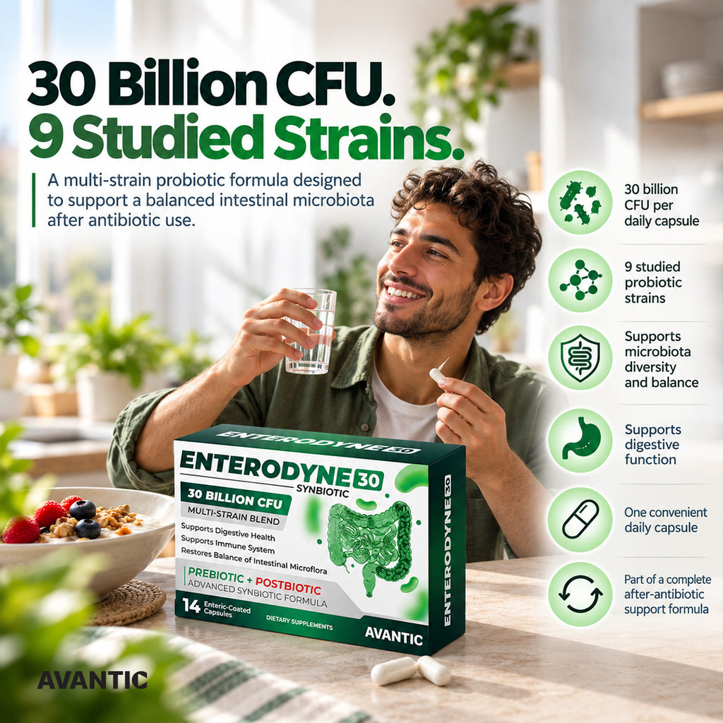 [en] Enterodyne 30 – 30 billion CFU from 9 studied strains, multi-strain probiotic for digestive support