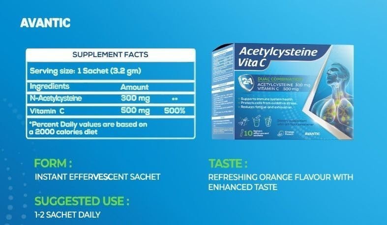 Avantic Acetylcysteine Vita C Effervescent Sachets | Vitamin C 500mg – Respiratory & Immune Support