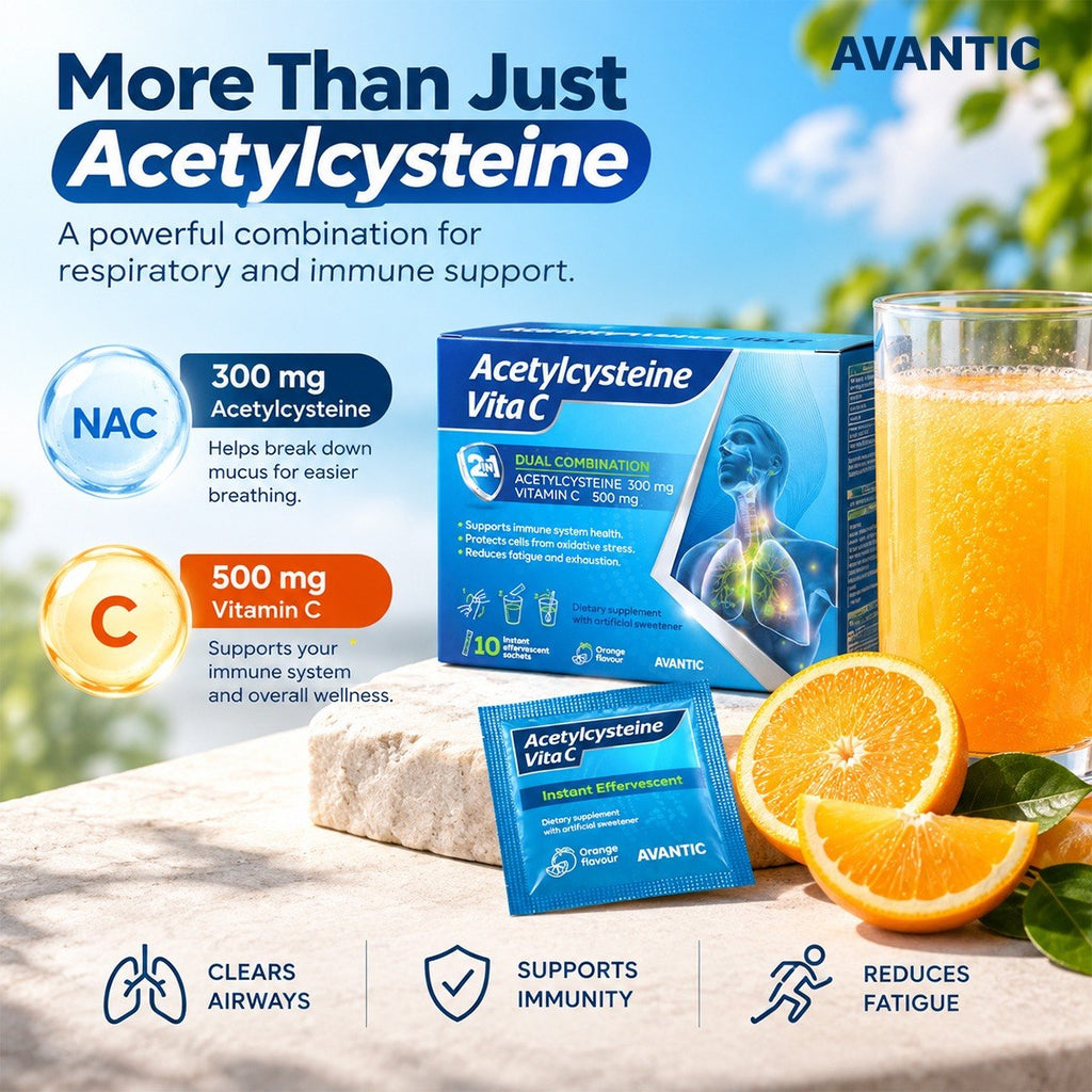 Acetylcysteine Vita C – More than just acetylcysteine: 300 mg NAC and 500 mg vitamin C for respiratory and immune support [en]