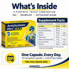 Acetylcysteine Vita C MAX – Supplement facts: NAC 300 mg, bromelain 480 mg, vitamins C, E, D3, selenium and zinc [en]