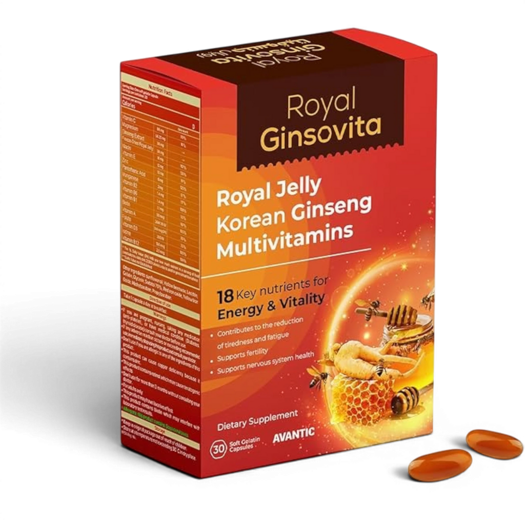 Avantic Royal Ginsovita | Royal Jelly, Korean Ginseng & 18 Essential Nutrients