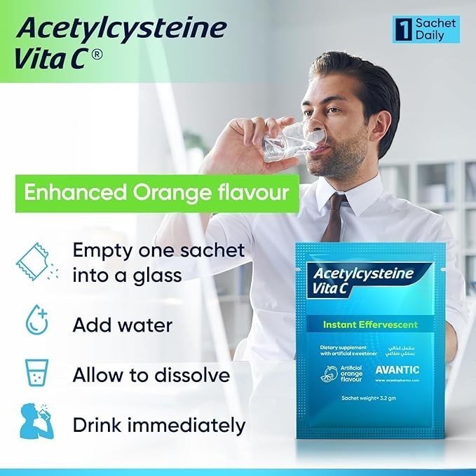 Avantic Acetylcysteine Vita C Effervescent Sachets | Vitamin C 500mg – Respiratory & Immune Support