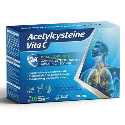 Avantic Acetylcysteine Vita C 300mg + 500mg | Lung & Immune Support