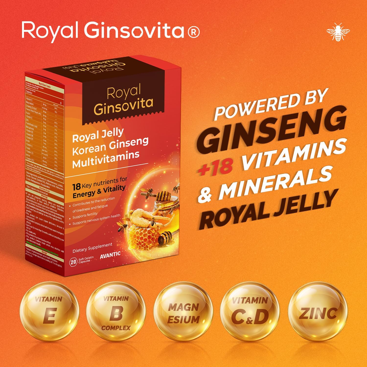 Avantic Royal Ginsovita | Royal Jelly, Korean Ginseng & Multivitamins