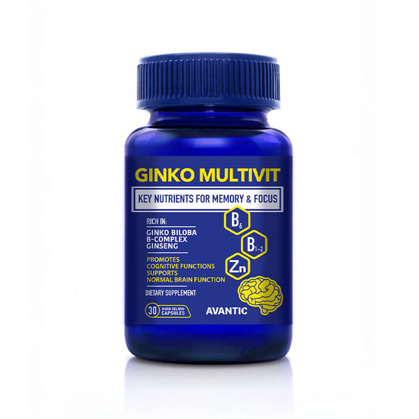 Avantic Ginko Multivit Capsules | Ginkgo Biloba, Panax Ginseng & B-Complex – 30 Capsules