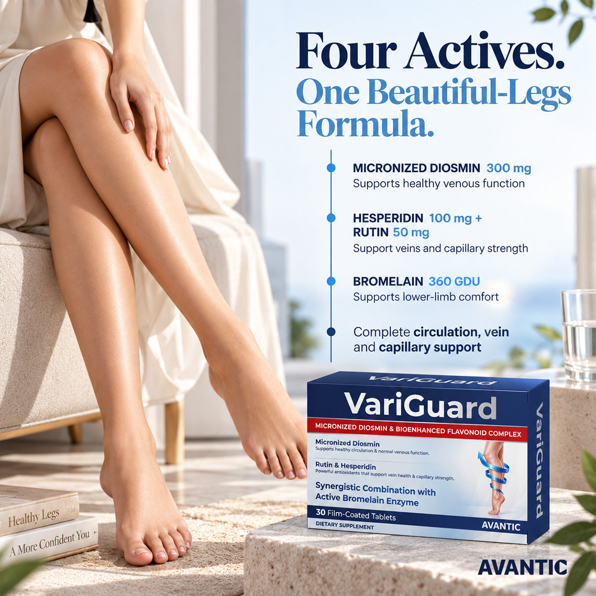VariGuard – Four actives: micronized diosmin 300 mg, hesperidin 100 mg, rutin 50 mg, bromelain 360 GDU [en]
