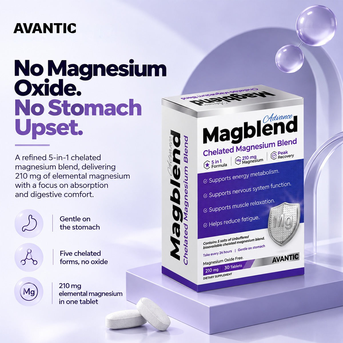 Magblend – No magnesium oxide, gentle on the stomach, 210 mg elemental magnesium in one tablet [en]