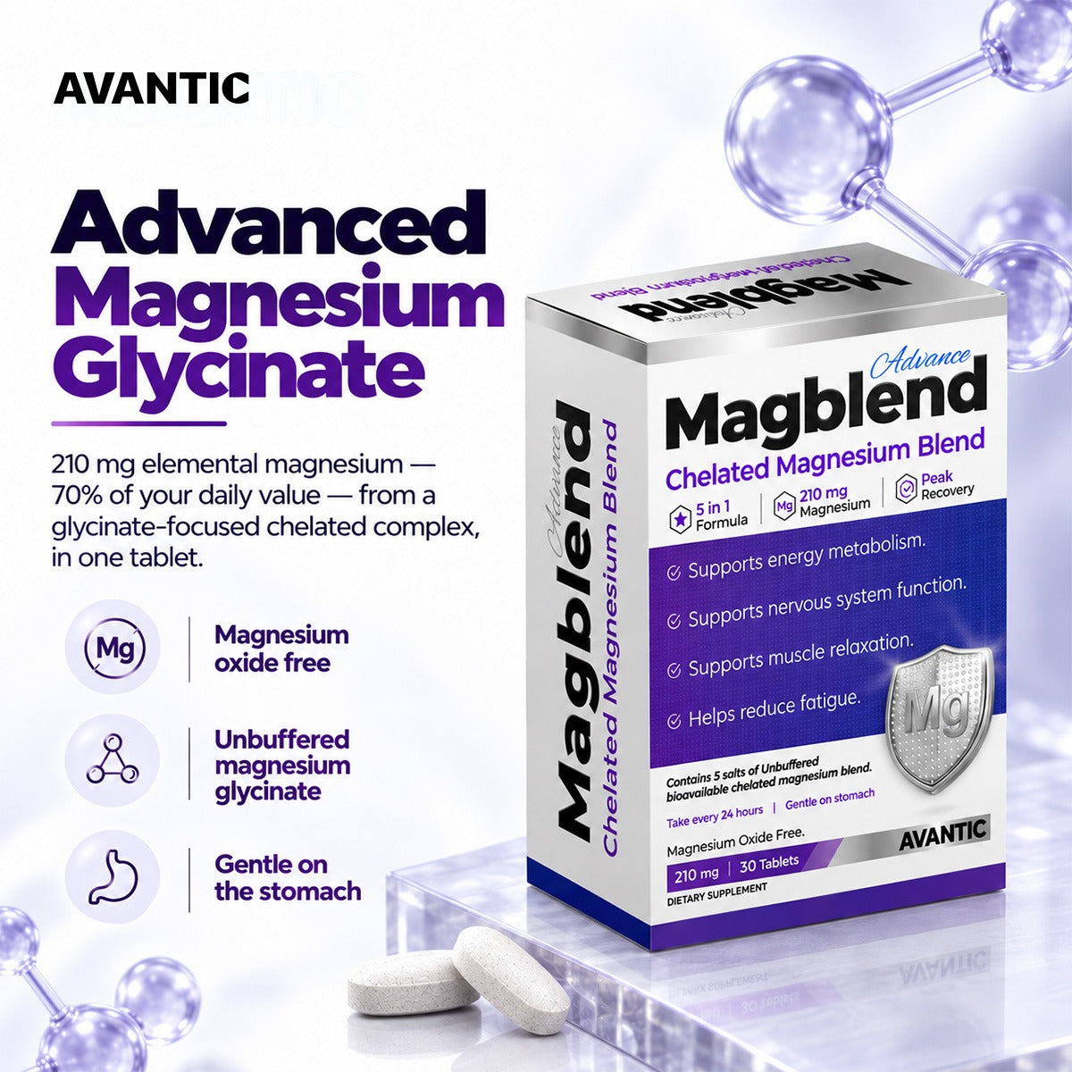 Magblend – Advanced magnesium glycinate: 210 mg elemental magnesium, 70% DV [en]