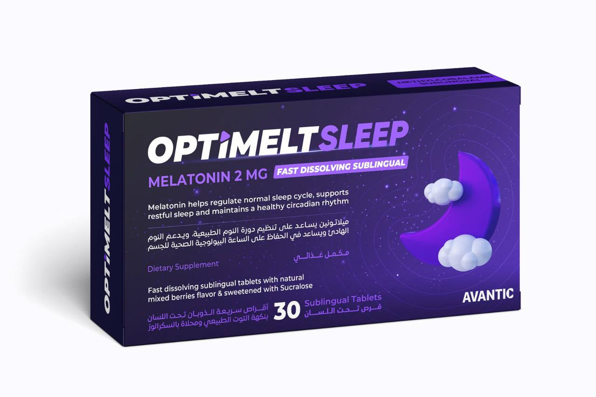 أوبتيميلت سليب من أفانتك – ميلاتونين 2 مجم، 30 قرص تحت اللسان | Avantic Optimelt Sleep Melatonin 2mg Sublingual Tablets