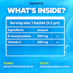 Acetylcysteine Vita C – What's inside: 300 mg N-acetylcysteine and 500 mg vitamin C per 3.2 g sachet [en]
